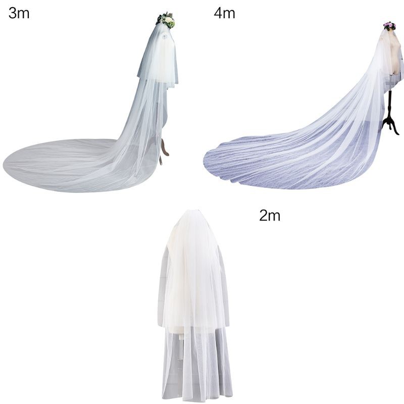 Khăn Voan 2 Lớp Mềm Mại Phong Cách Châu Âu Sang Trọng Có 3 Kích Cỡ Dành Cho Cô Dâu