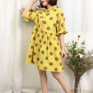 Váy babydoll vàng chấm bi free size