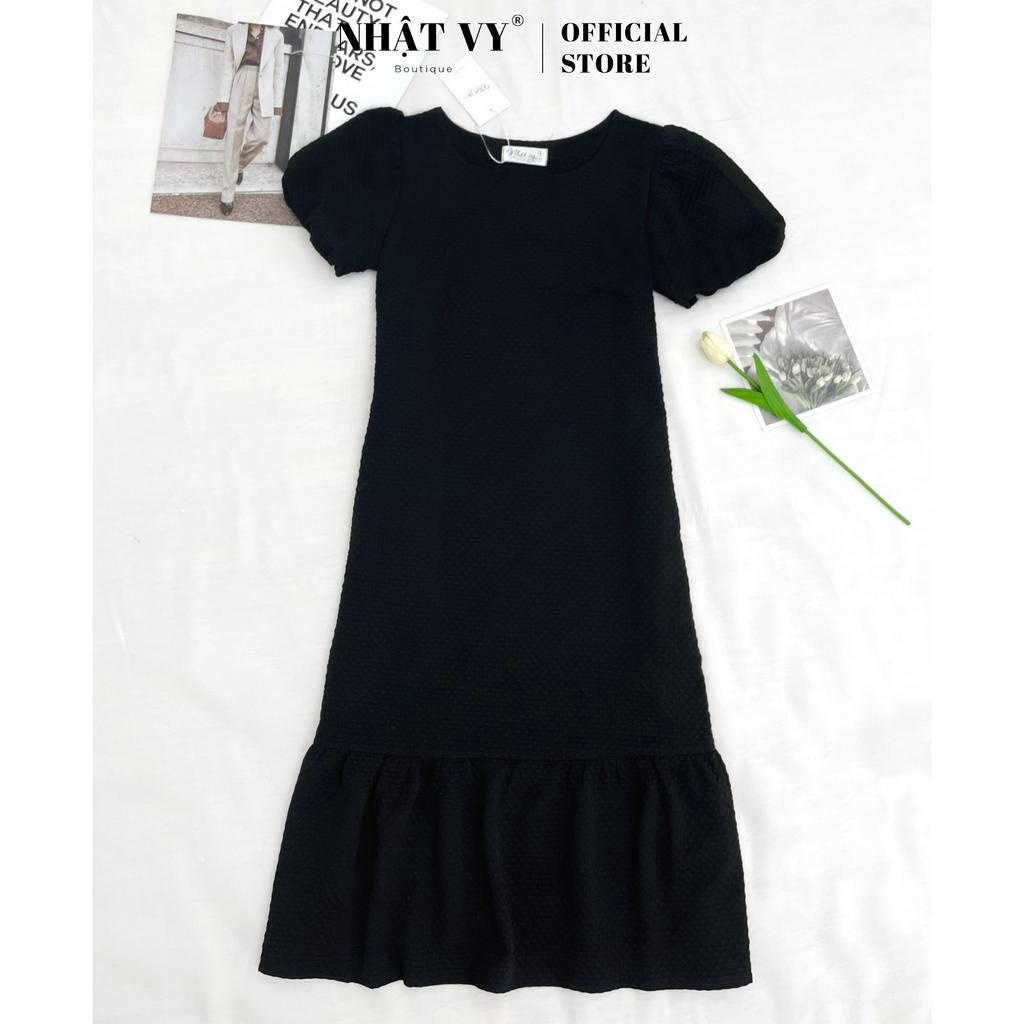 Đầm công sở Nhật Vy dáng suông cổ tròn tay bí đuôi cá có túi chất vải xốp phù hợp đi chơi dạo phố - D2773