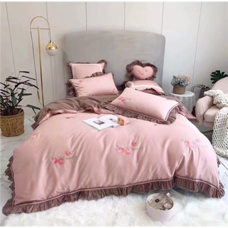 Set chăn ga gối Lụa tim 7 món 60s cao cấp, trẻ trung, xinh xắn