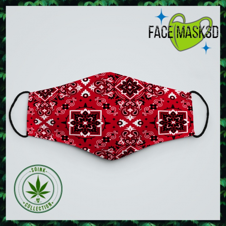 Khẩu Trang 3D In Họa Tiết Bandana Red5 - SoInk. Tái Sử Dụng , Ngăn Bụi Mịn, Kháng Khuẩn, HOT