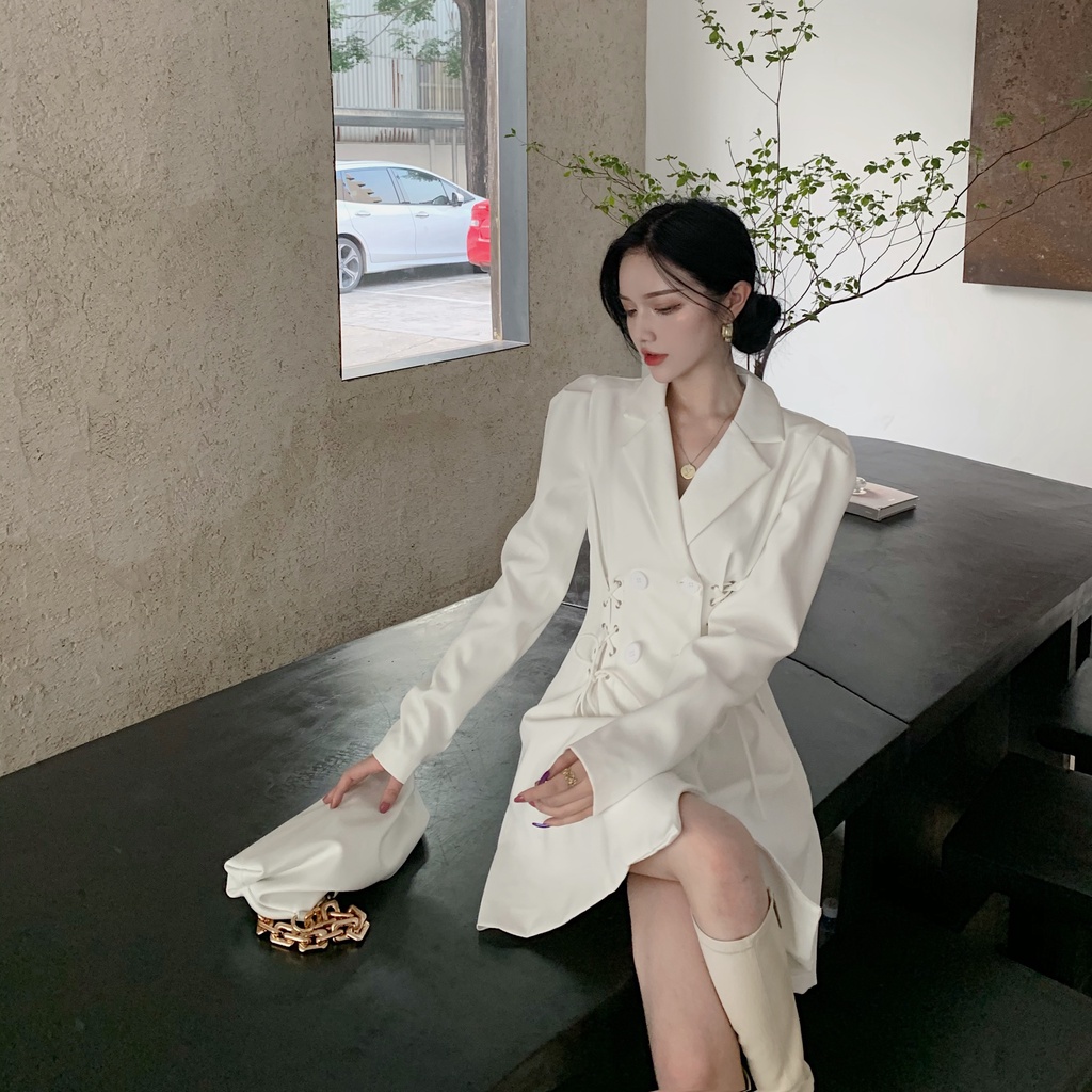 Đầm vest nữ blazer dây rút ngay eo dài tay dự tiệc Emilyshop ulzzang