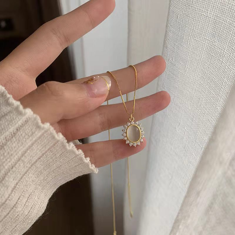Dây Chuyền Mặt Đá Opal Phong Cách Retro Pháp Thời Trang Cho Nữ
