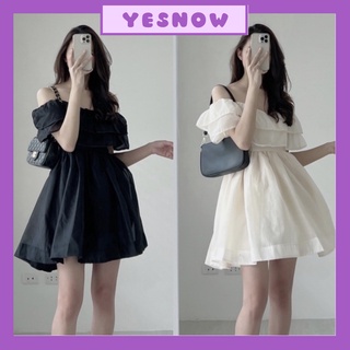 Váy trễ vai xoè bồng voan đũi cát chuẩn đẹp< 60kg