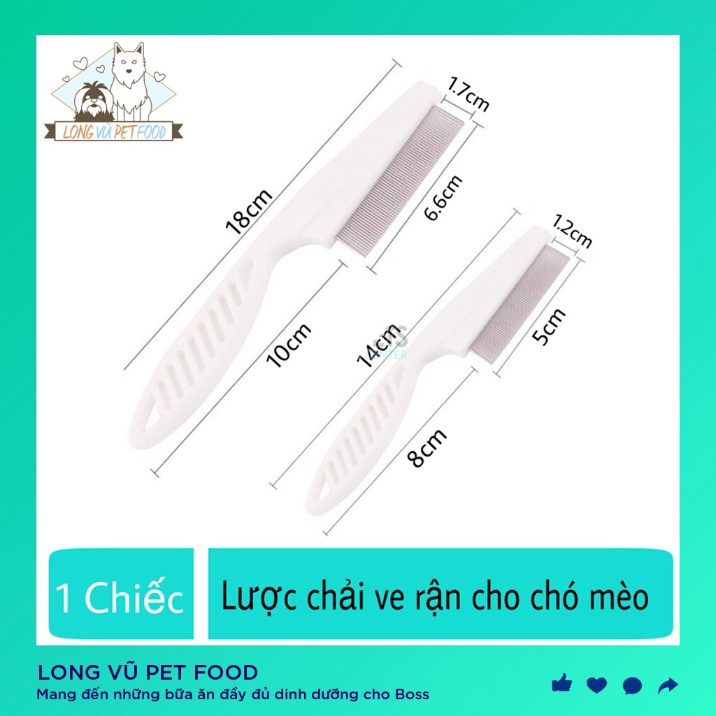 Lược chải ve rận bọ chét cho chó mèo 2 size - Lược chải lông cho chó mèo - Long Vũ Pet Food