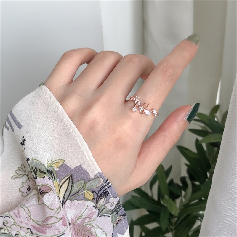 Nhẫn hở mạ vàng hồng đính đá nhân tạo thời trang thanh lịch