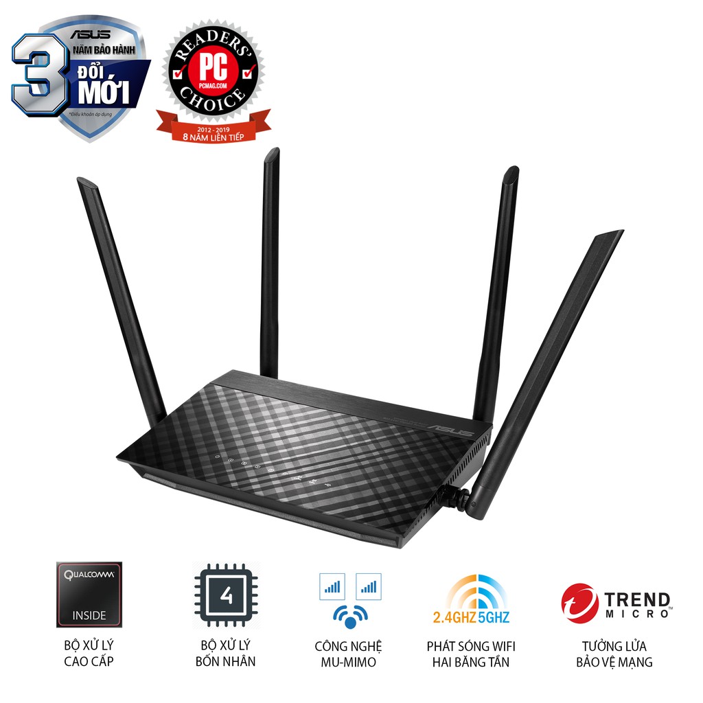 Thiết Bị Router Wifi Asus RT-AC59U Chuẩn AC1500 MU-MIMO,Stream 4K Băng Tần Kép - Hàng Chính Hãng