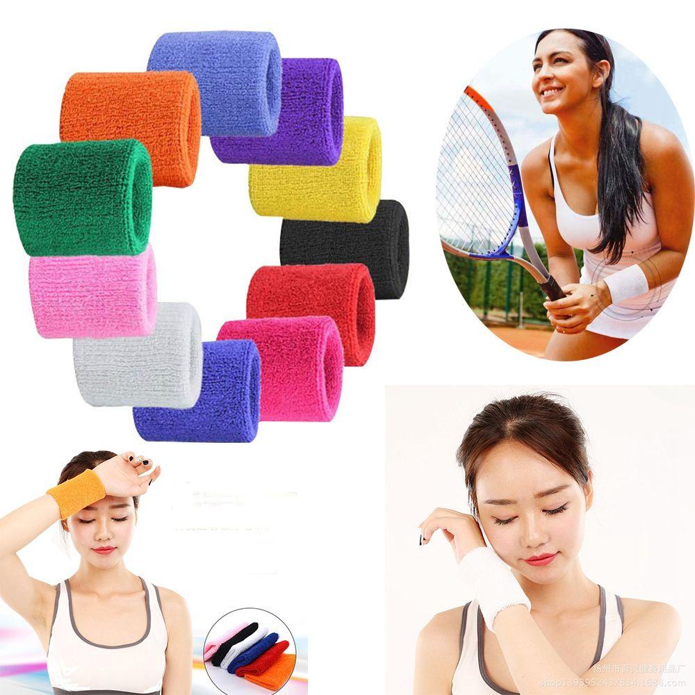 MAYSHOW 1/2pcs Hot Tennis Hand Bands Unisex Soft Comfortable Gym Sweat Wristband Sport Sweatband Brace Wraps Guards Solid color Volleyball Basketball High Quality Cotton Wrist Band/Multicolor