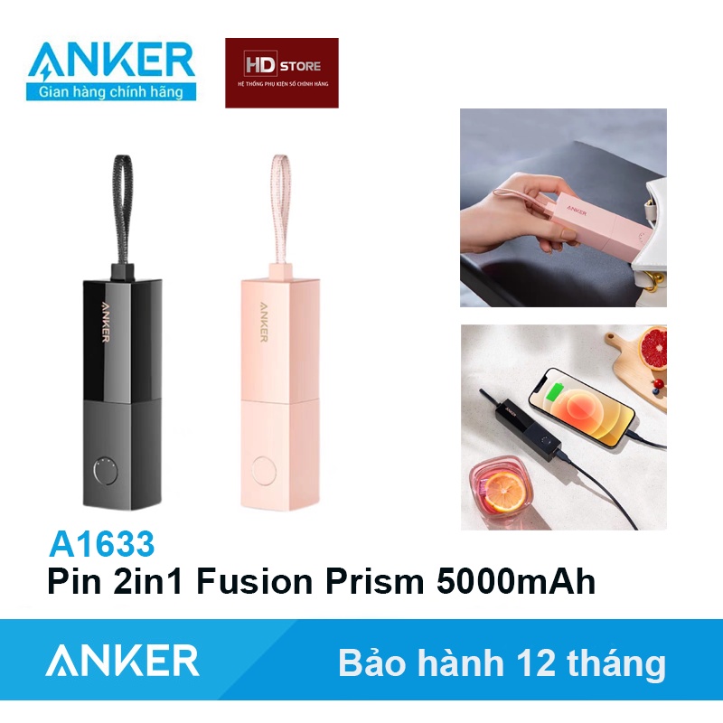 Pin Dự Phòng Anker PowerCore Fusion  5000mAh Prism 2in1 - A1633 sạc nhanh  20W IPhone 11 12 13 Pro Max kiêm sạc