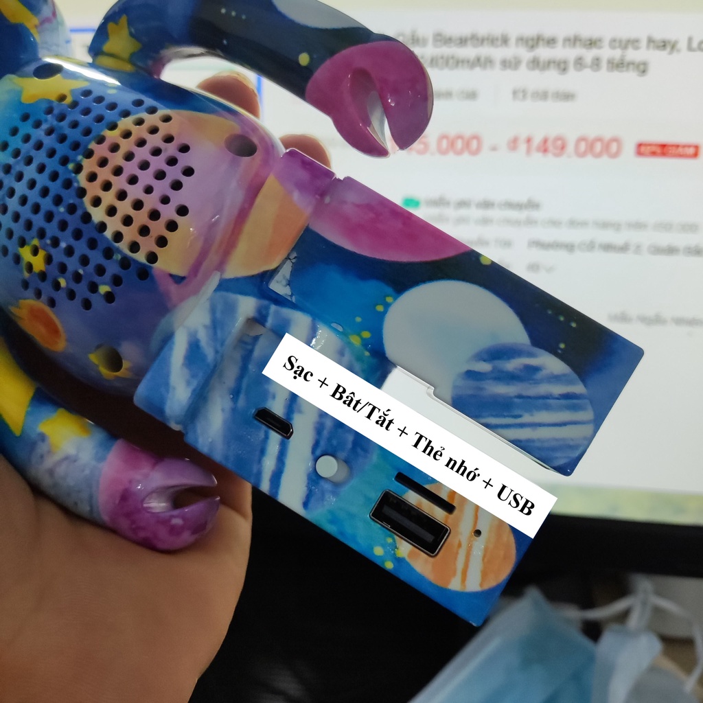 Loa bearbrick B5+ nghe nhạc cực hay, Loa bluetooth mini Gấu Bearbrick kết nỗi blutooth 5.1 pin 2400mAh sử dụng 6-8 tiếng