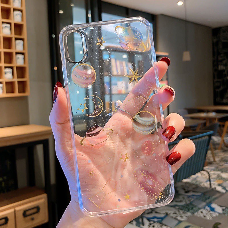 Ốp điện thoại silicon trong suốt bầu trời đầy sao thích hợp cho IPhone 7 8Plus XS XR XSMAX 11 11pro 11promax 12 12promax