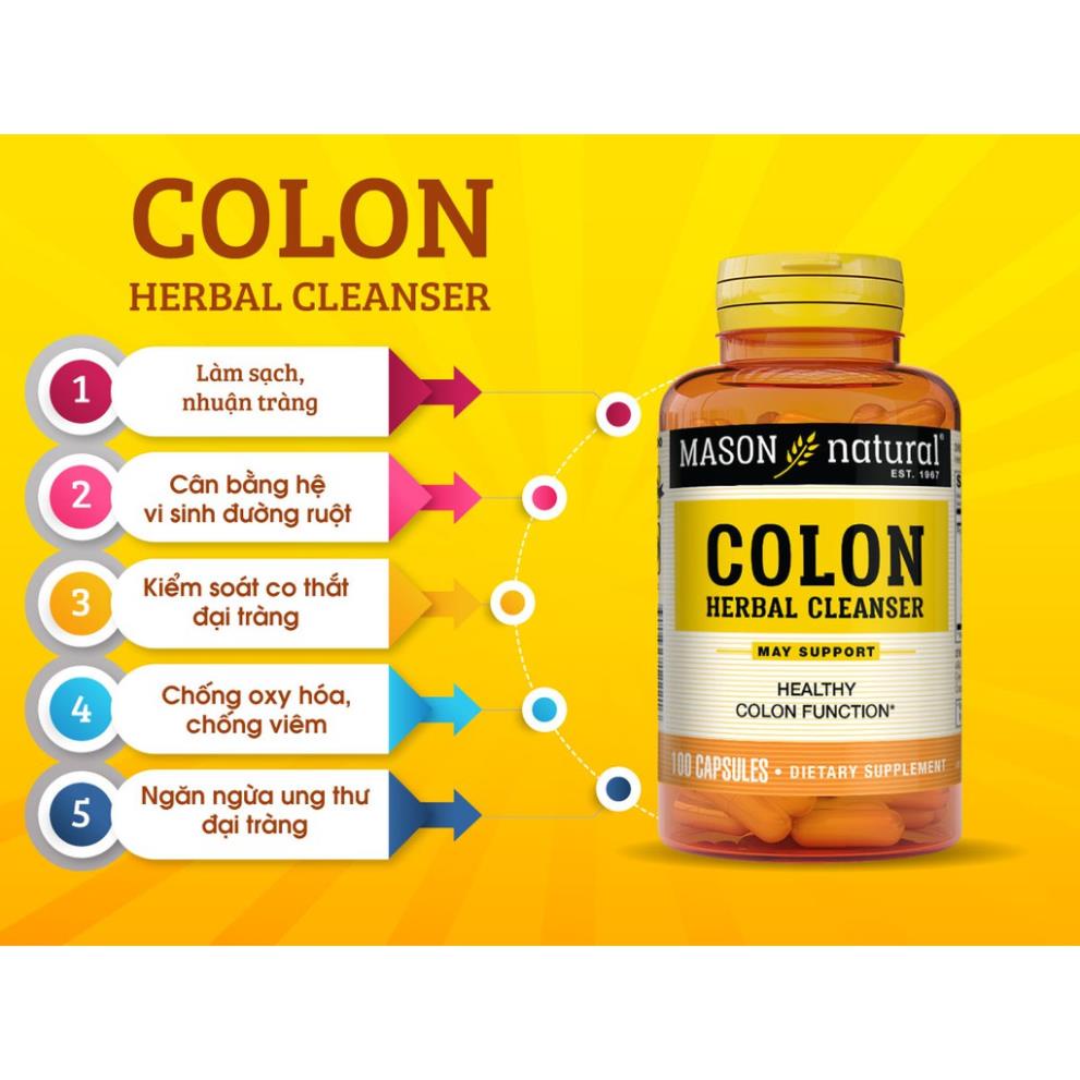 Viên Uống MASON NATURAL Colon Herbal Cleanser Giúp Giảm Các Triệu Chứng Đại Tràng