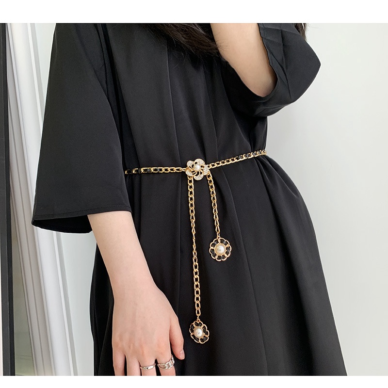 Dây Thắt Lưng Da Pu Đính Ngọc Trai Sang Trọng Cho Nữ