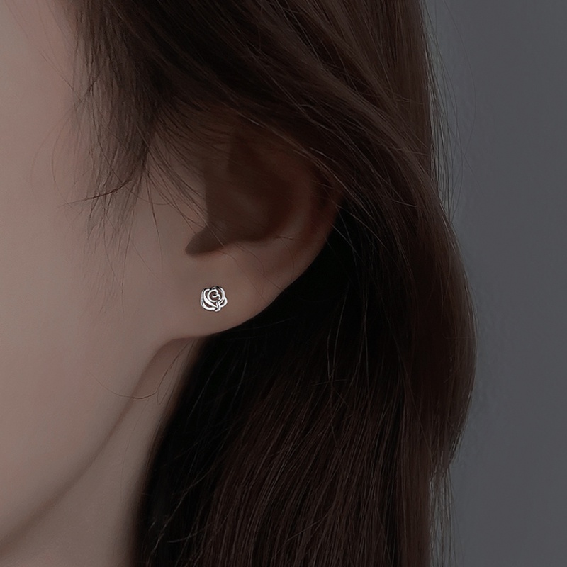 Đôi khuyên tai mạ bạc S925 thiết kế hoa hồng thời trang nữ tính