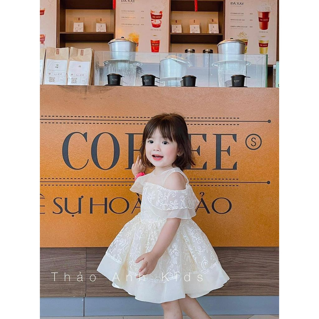 Váy đầm công chúa trẻ em mùa hè cho bé gái chất liệu ren màu trắng từ 10-16kg
