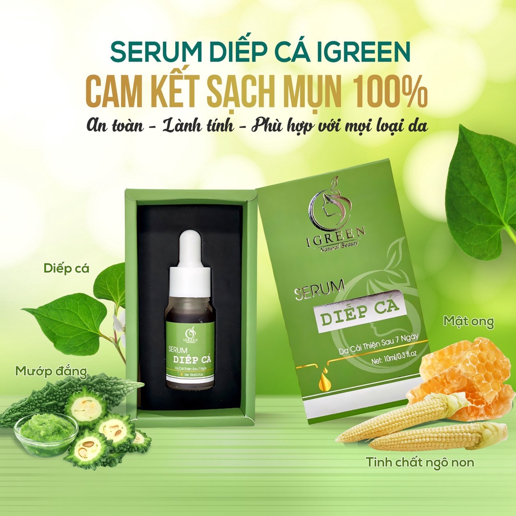 Serum diếp cá, serum diếp cá Igreen 10ml sạch mụn thâm se khít lỗ chân lông, dưỡng da căng bóng mịn màng | BigBuy360 - bigbuy360.vn