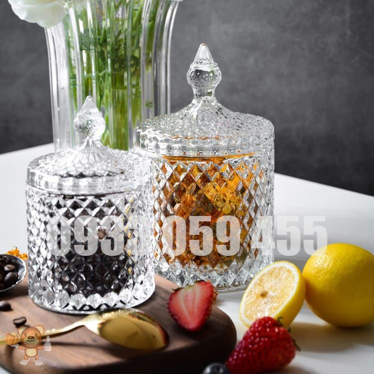 Mua Hũ mứt LOẠI ĐẠI thủy tinh pha lê kim cương, lọ đựng mứt ngày tết