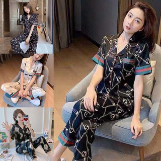 Bộ đồ ngủ Quần dài + Đồ ngủ ngắn tay Bộ đồ ngủ bằng lụa Satin Bộ đồ ngủ dành cho nữ