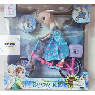 ĐỒ CHƠI BÚP BÊ ELSA ĐẠP XE ĐẠP CÓ ĐÈN VÀ NHẠC TIẾNG ANH (DÙNG PIN)
