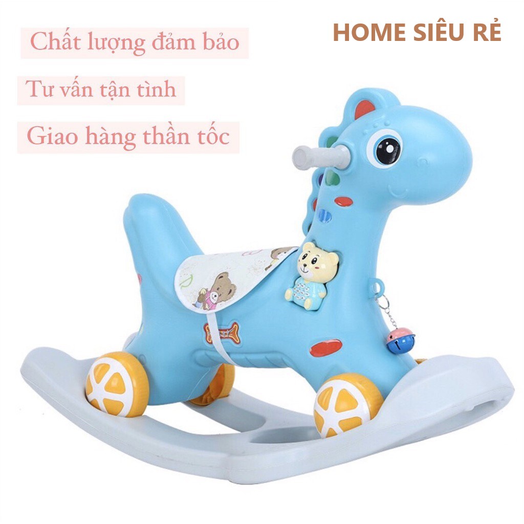 Ngựa Bập Bênh Cho Bé Yêu, Xe Ngựa Kiêm Chòi Chân 2IN1 Có Nhạc Cho Bé