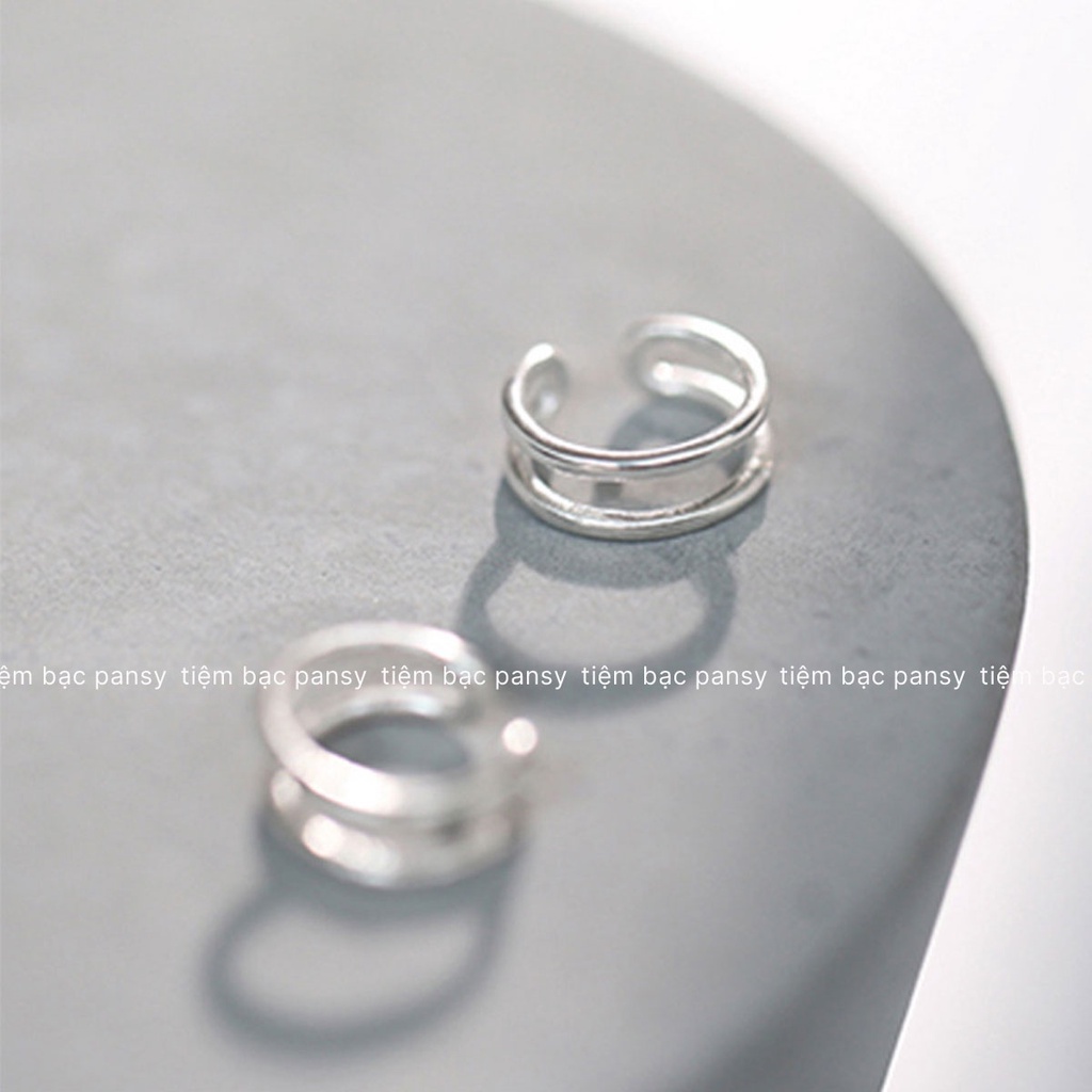 Khuyên tai bạc unisex nam nữ kẹp vành - Set bông tai 3 món trendy xinh xẻo bằng bạc ta PANSY