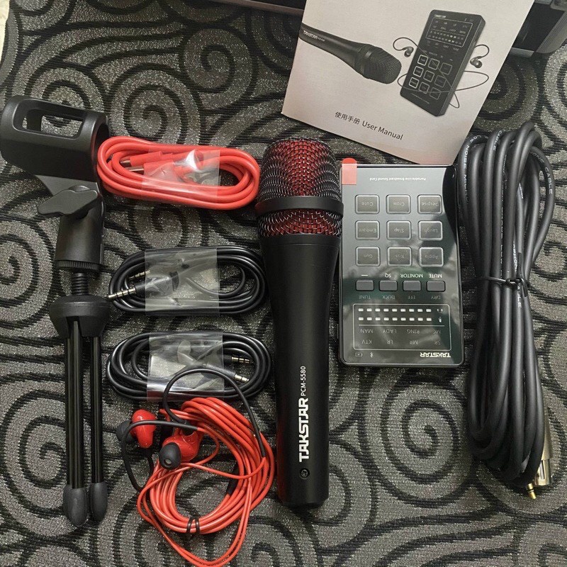 Combo Bộ Sản Phẩm Micro Kèm Sound Card MINI MX1-Có tai nghe dây livestream giá đó mic - Sound card thì tích hợp pin sạc.