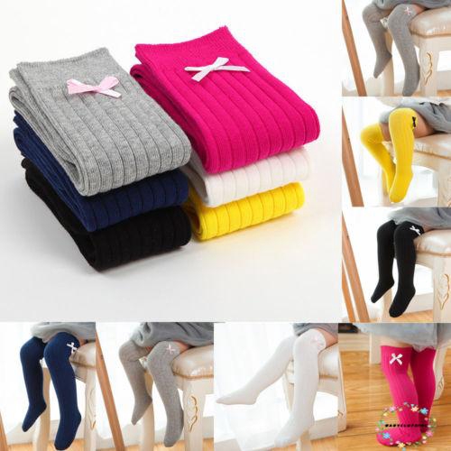 Đôi tất dài chất liệu cotton pha đính nơ xinh xắn cho bé gái