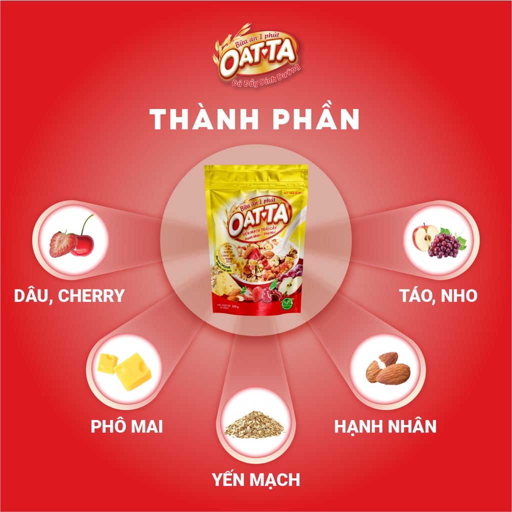 Yến mạch trái cây Hạnh nhân Phô mai OATTA túi 300g