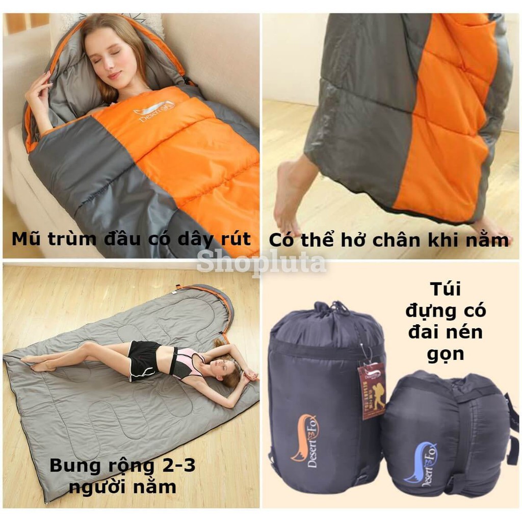 úi ngủ trưa văn phòng cao cấp - Túi ngủ du lịch, cắm trại, dã ngoại Desert Fox bông cotton mềm mại dài 2m1*ngang 75cm