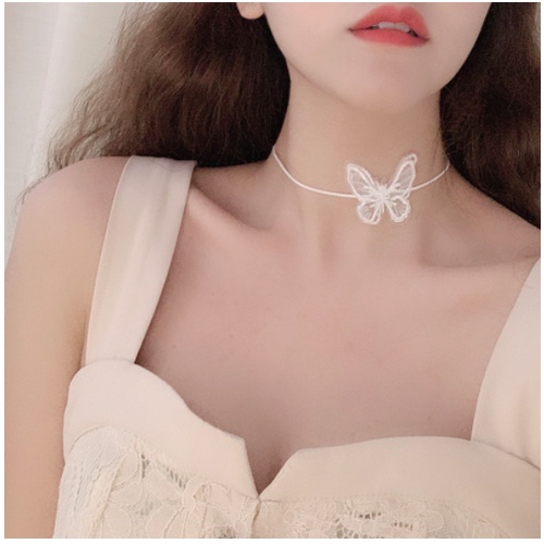 💥 Vòng Cổ Choker Ren Hình Bươm B.ướm Đeo Cổ Dây Mảnh Quyến Rũ Màu Trắng / Đen Thời Trang Cho Nữ 💥000619