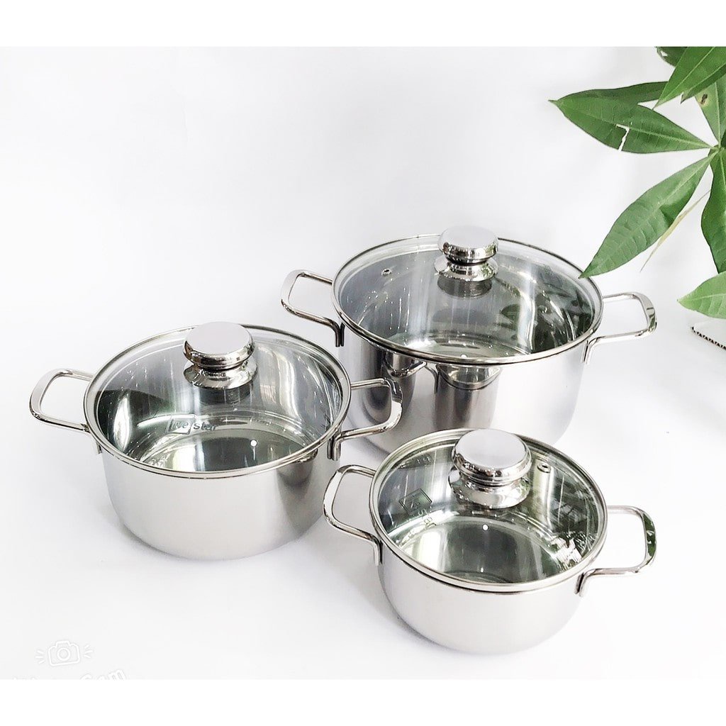 Bộ 3 Nồi Inox 3 Đáy Nắp Kính Five Star
