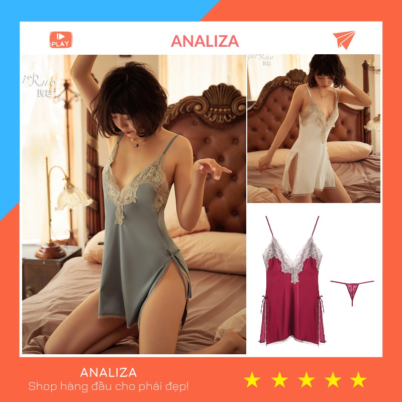 Váy ngủ sexy gợi cảm Đồ ngủ sexy 2 dây phối viền ren dễ thương quyến rũ (Hàng QC Cao Cấp) VN272