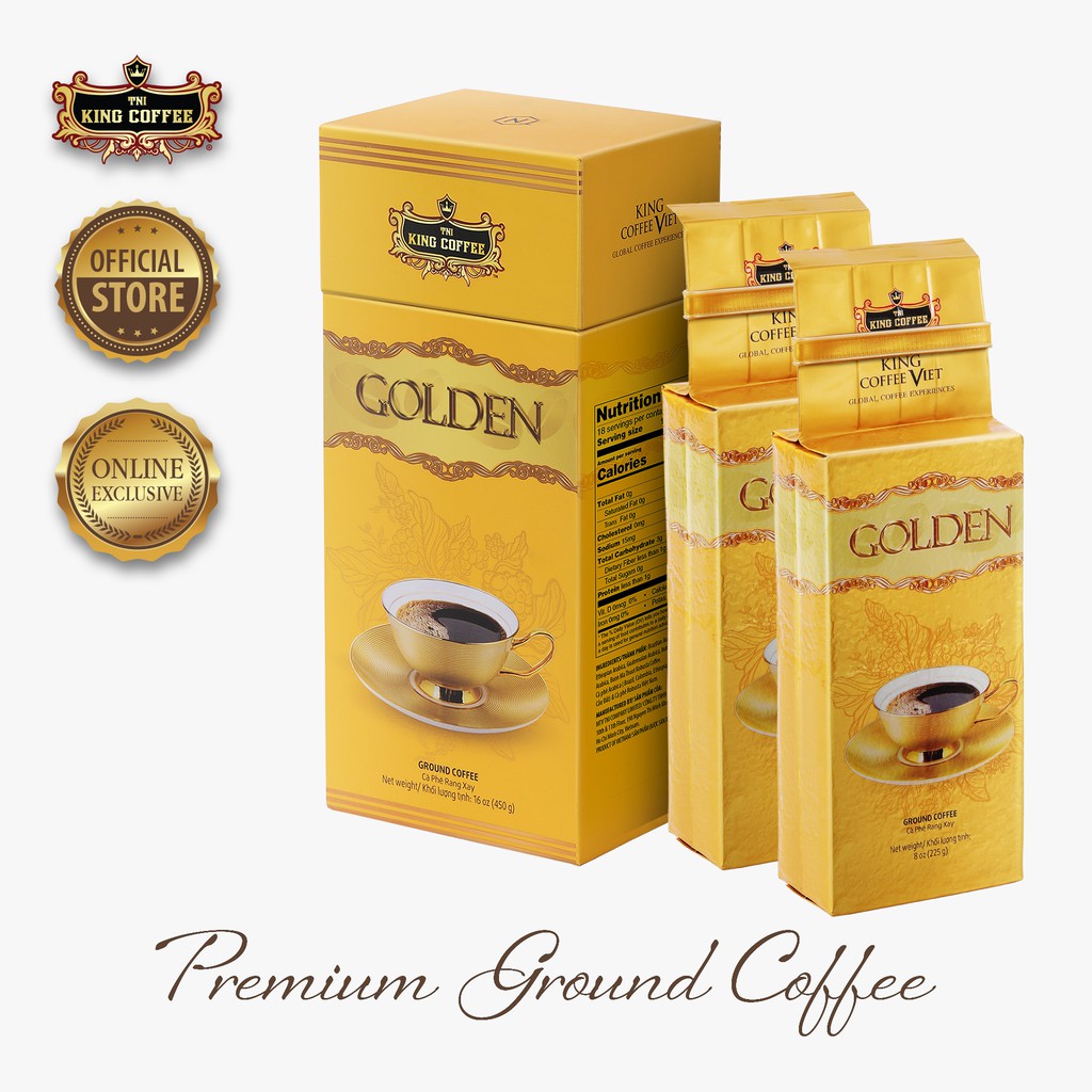 Cà Phê Rang Xay Cao Cấp Golden KING COFFEE - Hộp cao cấp 450g - cà phê Arabica &amp; cà phê Robusta Việt Nam