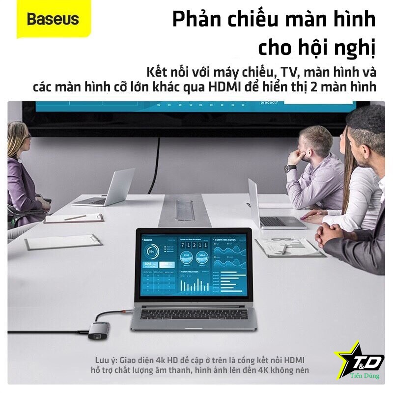 Bộ Chuyển đổi - Hub chuyển đổi Baseus Type-C đa năng sang - HDMI, USB, RJ45, SD, TF,... dành cho macboook