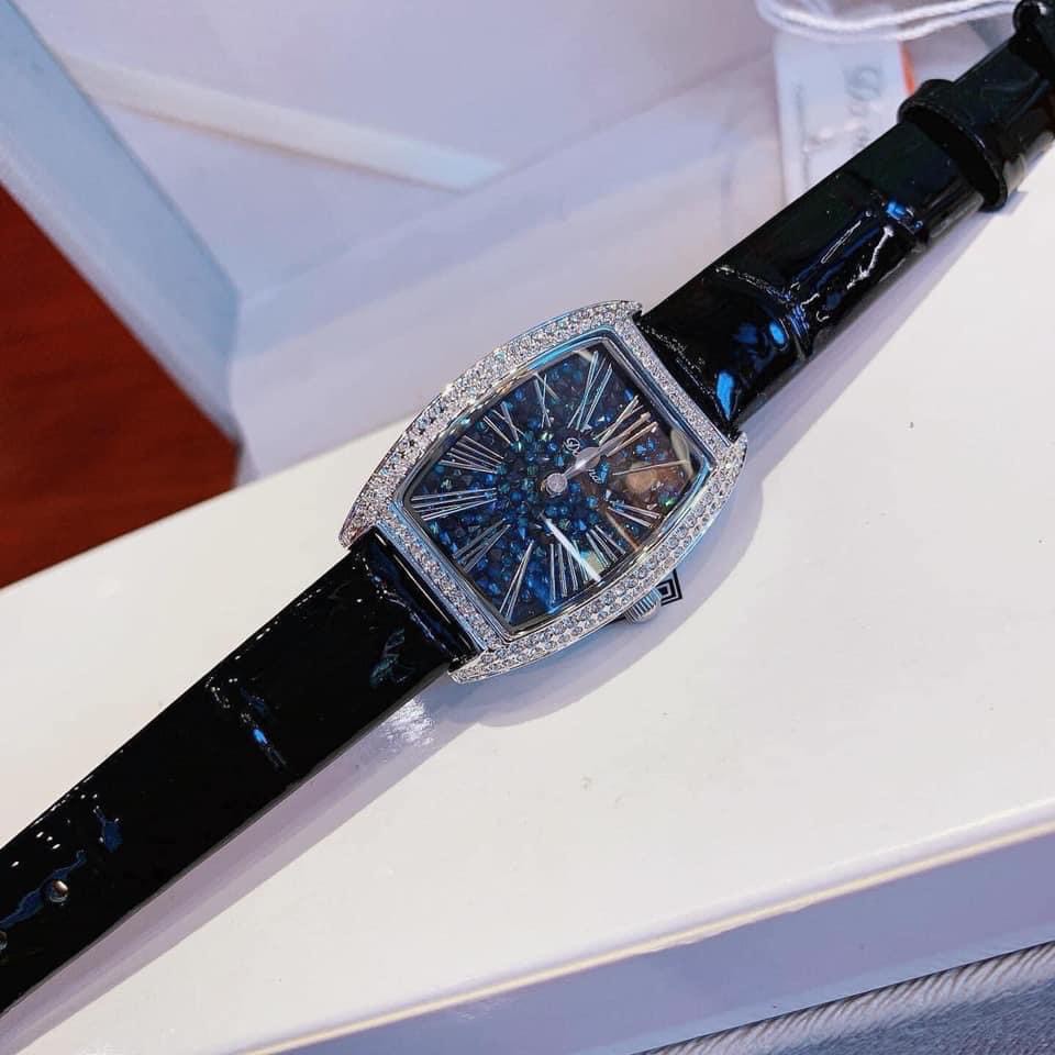 Đồng hồ nữ Davena mặt full pha lê ngũ sắc phối dây da Authentic