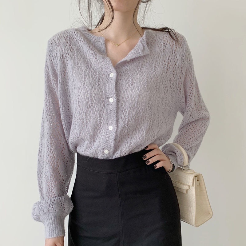 [Spot] Áo cardigan Dệt Kim Mỏng Dáng Rộng Màu Trơn Thời Trang Ngọt Ngào Tươi Mới Phong Cách Hàn Quốc