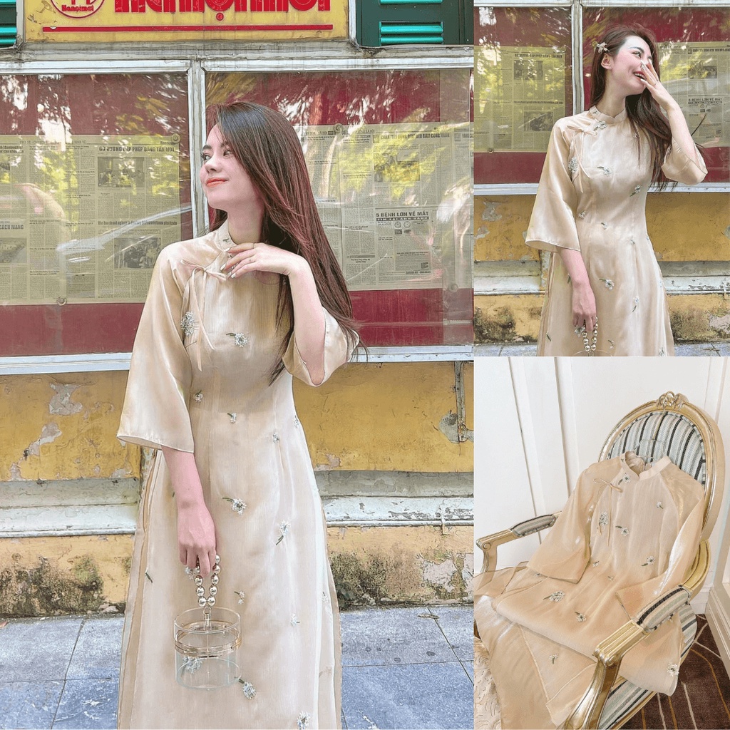 Áo Dài cách tân nữ Thêu hoa nhí mã KD1