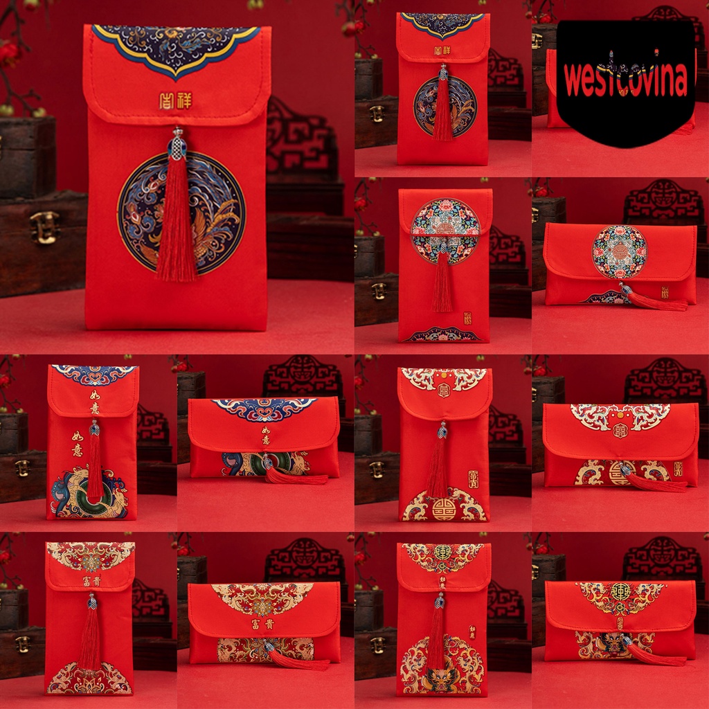 [Hot]☀ Bao Lì Xì Vải Satin Đỏ May Mắn Phong Cách Trung Hoa