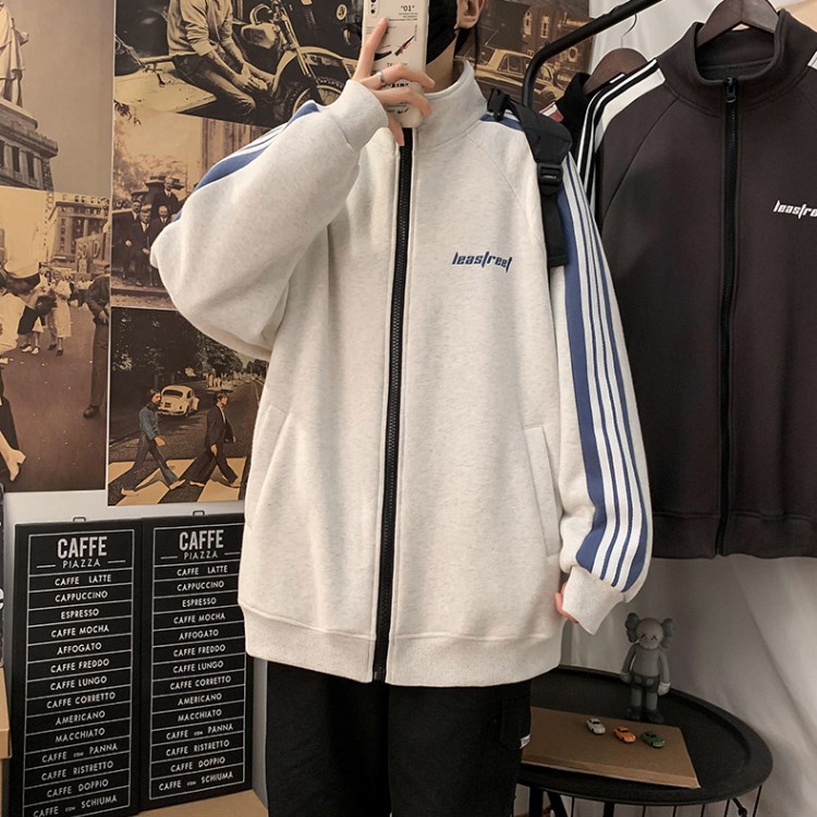 Áo Khoác Nỉ LeasTreet - Myndi Clothes - Sweater Hoodie Nam Nữ Unisex-3 Sọc Màu Xám - Chất Nỉ Gân Dày Đẹp Form Rộng