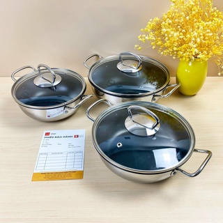 Nồi kho cá chống dính Fivestar 18cm/20cm/22cm/24cm - Inox 3 đáy - Nắp kính - Sử dụng bếp từ