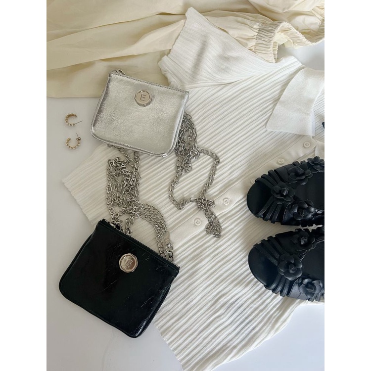 Túi Da Sáp Dầu Đeo Chéo mini Hình Vuông Phối Dây Xích Phong Cách Hàn Quốc Cho Nữ