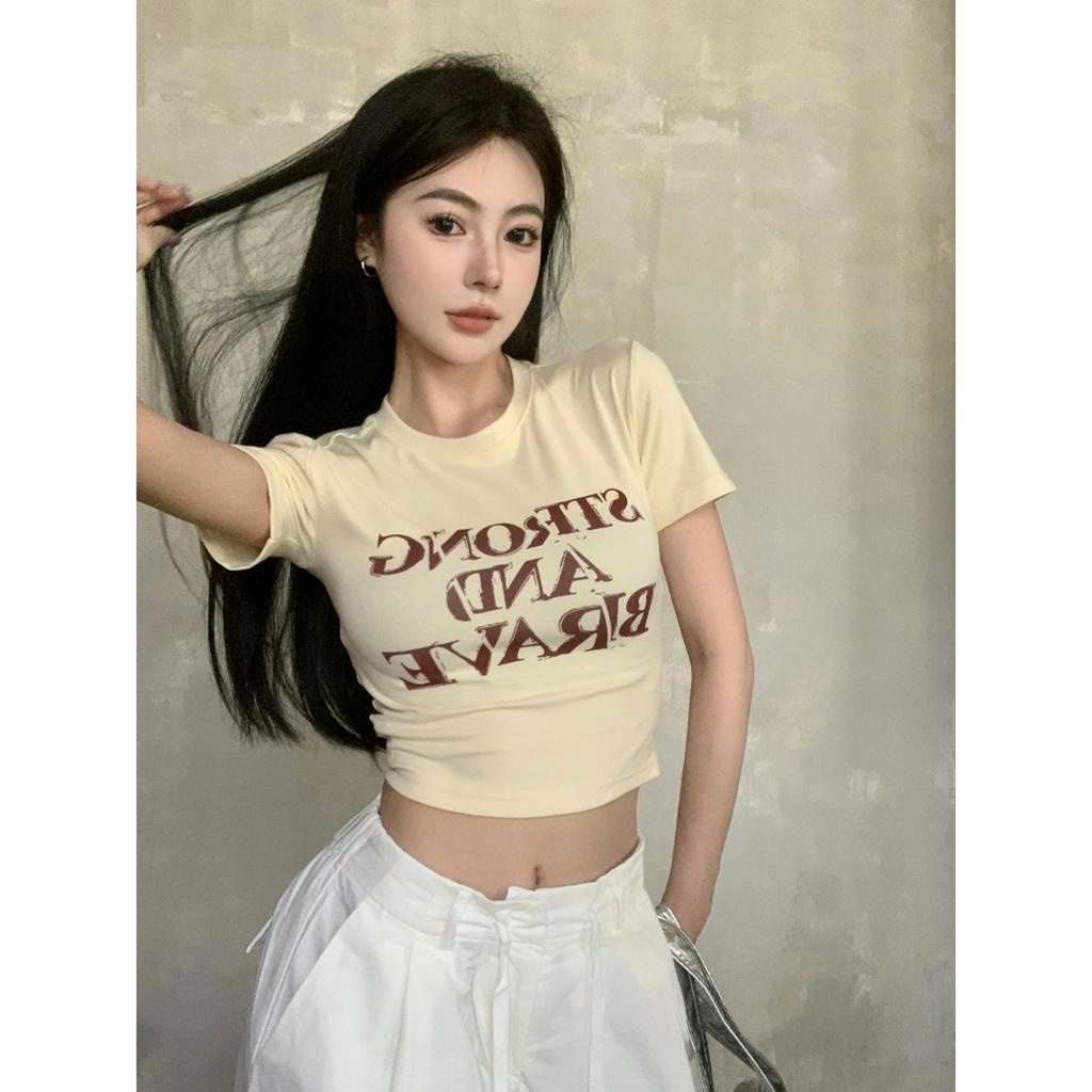 Áo Thun Tay Ngắn Cổ Tròn In Chữ Phong Cách Vintage