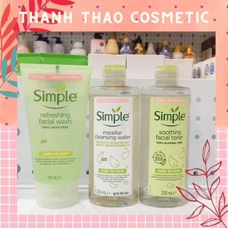 Combo Simple Tẩy trang 200ml + Sữa rửa mặt 150ml + Nước hoa hồng 200ml cho da sạch khỏe đàn hồi
