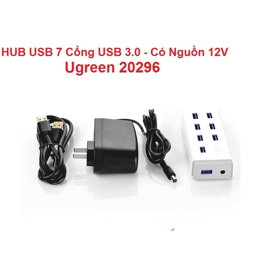 Bộ Chia USB 3.0 7 Cổng Ugreen 20296 (Có Nguồn 12V 2A)