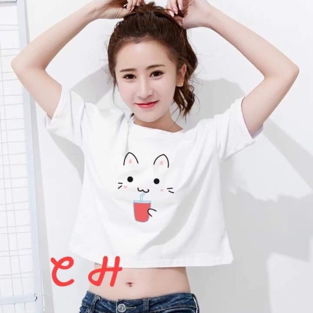 Áo croptop mặt mèo mút nước CHU0203