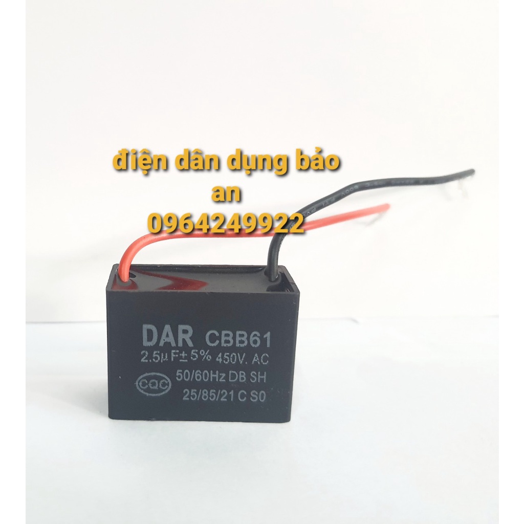 Tụ quạt chân dây loại 2.5uf- 3 uf-5uf Sử dụng cho tất cả các loại quạt