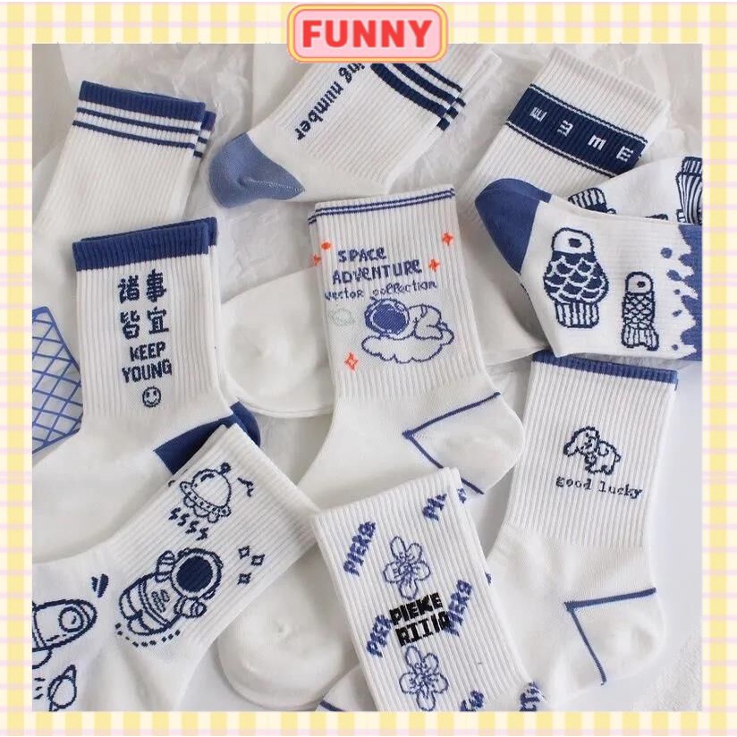 Tất Vớ cotton nam nữ cổ cao họa tiết dễ thương thời trang phong cách Hàn Quốc