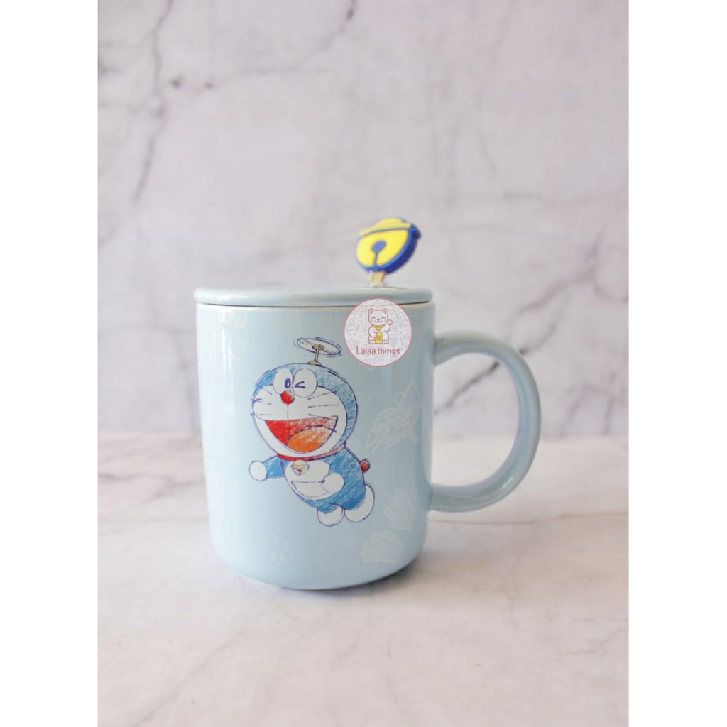 Ly thủy tinh uống nước in hình Doraemon dễ thương | Kính sứ | Kính độc đáo | Kính cường lực in hình vui nhộn | Kính nhập khẩu