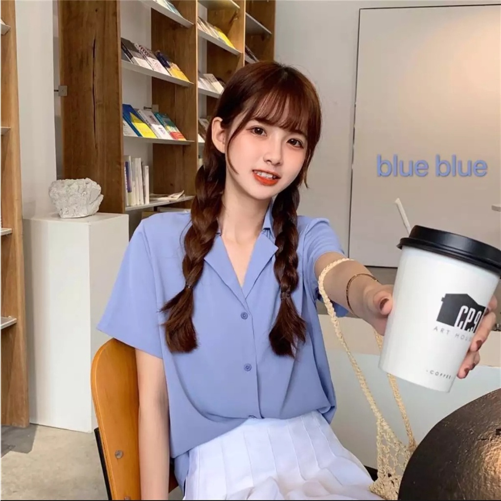 Áo sơ mi nữ tay lỡ from rộng cổ vest 6 màu nhiều size dễ chọn lựa