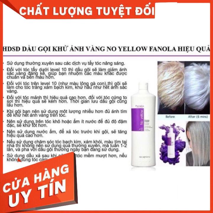 [chính hãng]Dầu gội tím khử vàng Fanola noyellow 1000ml (mẫu mới) khử ánh vàng và giữ màu tóc nhuộm như màu khói ,xám v,